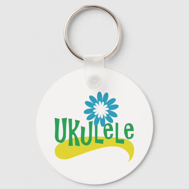 Ukulele Roligt Färgfull blomma Nyckelring (Framsida)
