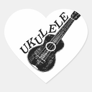 Ukulele-text och bild hjärtformat klistermärke