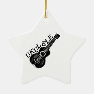 Ukulele-text och bild julgransprydnad keramik