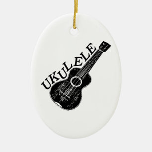 Ukulele-text och bild julgransprydnad keramik