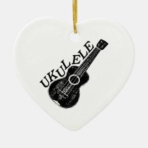 Ukulele-text och bild julgransprydnad keramik