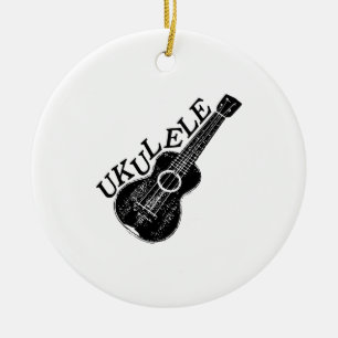 Ukulele-text och bild julgransprydnad keramik