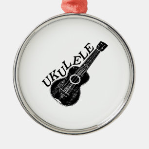 Ukulele-text och bild julgransprydnad metall