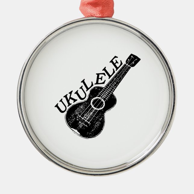 Ukulele-text och bild julgransprydnad metall (Framsidan)