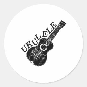 Ukulele-text och bild runt klistermärke