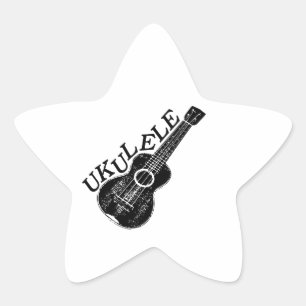 Ukulele-text och bild stjärnformat klistermärke