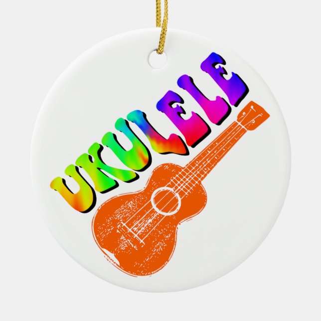 Ukulele Tie Dye Groovy Text Art Julgransprydnad Keramik (Framsidan)