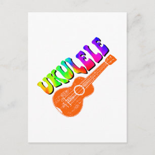 Ukulele Tie Dye Groovy Text Art Vykort