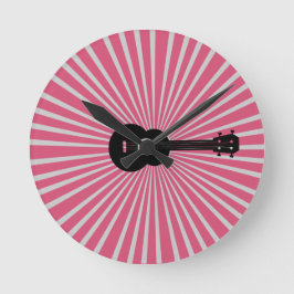 Ukulele Time Rosa Sunburst Clock Rund Klocka