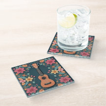 Ukulele Tropical Flowers Musical Instrument Söt
