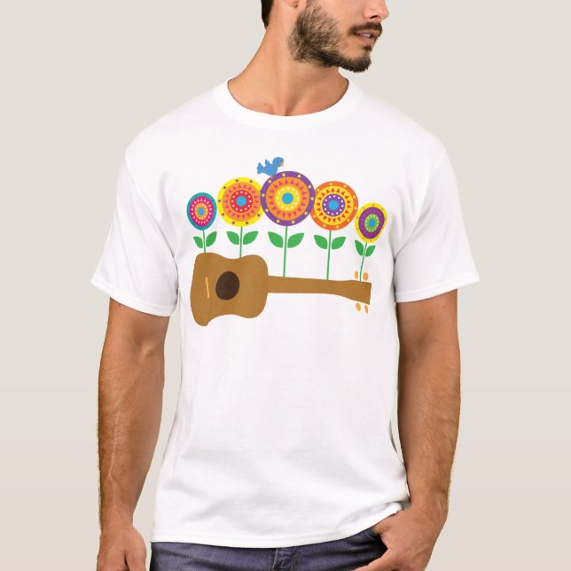 Ukuleleblommor Tee Shirt (Framsida)