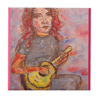 ukuleleflickakonst kakelplatta