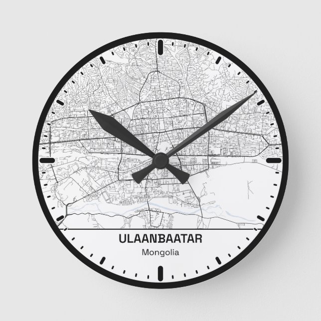 Ulaanbaatar Clock City Line Art Rund Klocka (Framsida)