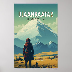 Ulaanbaatar Mongoliet Resa Konst Vintage Poster