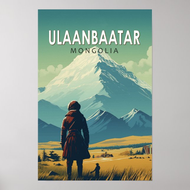 Ulaanbaatar Mongoliet Resa Konst Vintage Poster (Framsidan)