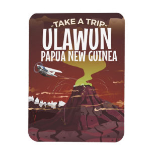 Ulawun Papua Nya Guineas tecknad för vintage poste Magnet