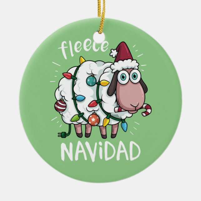 Ull Feliz Navidad Funny Cute Sheep jul Julgransprydnad Keramik (Framsidan)