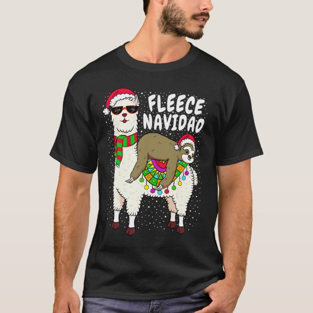 Ull Feliz Navidad Sloth Riding Llama jul T Shirt (Framsida)