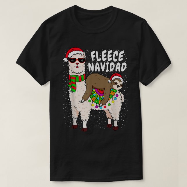 Ull Feliz Navidad Sloth Riding Llama jul T Shirt (Design framsida)