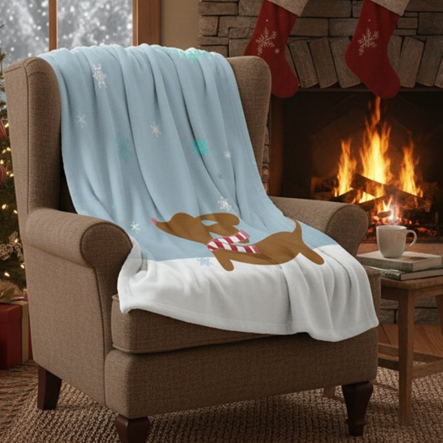 Ull för filt för underland för snötaxWiener (cozy dachshund Christmas blanket)
