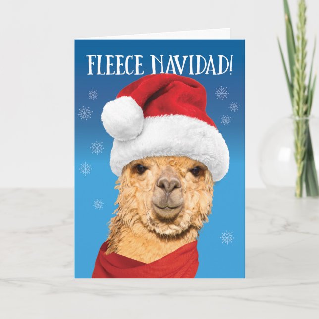 Ull Navidad Cute Alpaca i jultomten Helgkort (Framsida)