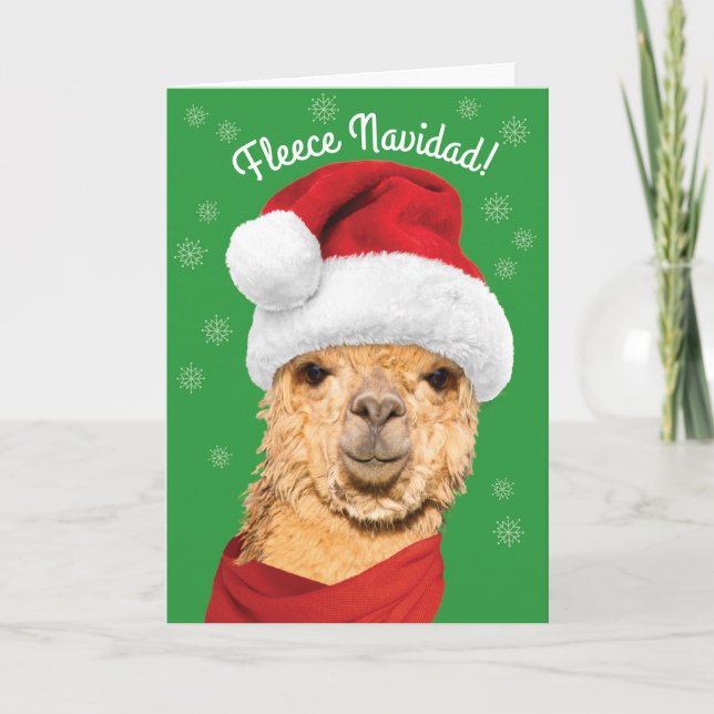 Ull Navidad Cute Alpaca i jultomten Helgkort (Framsida)