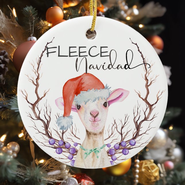 Ull Navidad Cute Lamb jul Julgransprydnad Keramik (Skapare uppladdad)