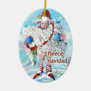 Ull Navidad för får för julgranprydnad oval Julgransprydnad Keramik