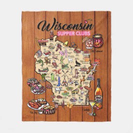 Ull Throw - Wisconsin Supper Klubb Karta  Fleecefilt
