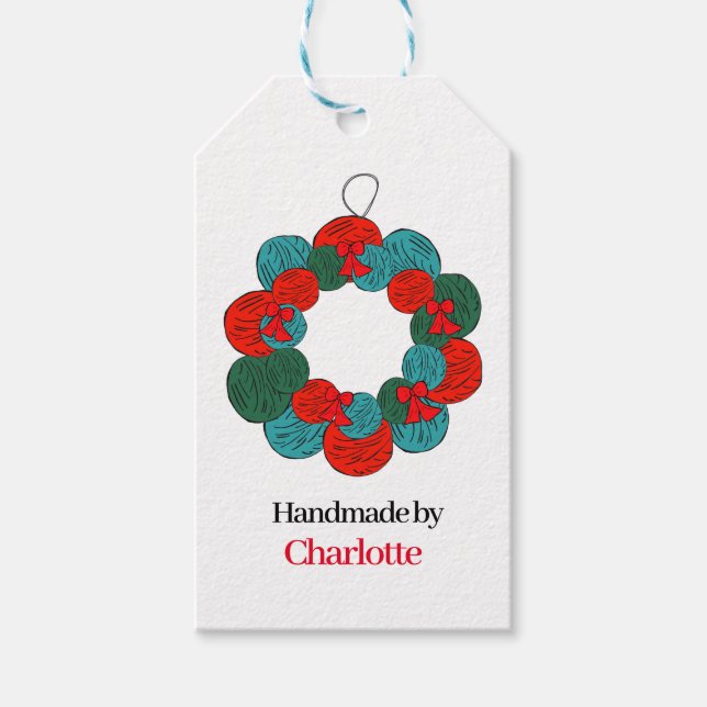 Ullbollar pompom julkrans handgjord presentetikett (Framsidan)