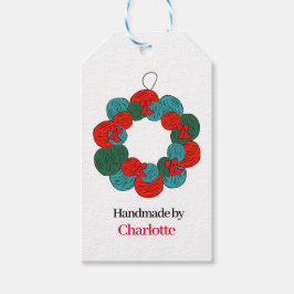 Ullbollar pompon julkrans handgjord presentetikett