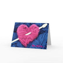 Ullhjärta med stickat hälsningskort av nål