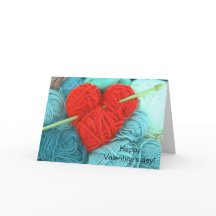 Ullhjärta med stickat hälsningskort av nål