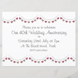 Ullhjärtor girlang 40-års bröllopsdag inbjudningar