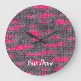 Ullstruktur i sticka med rosa och grått färg stor klocka