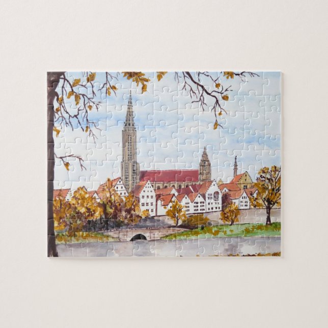 Ulm Cathedral Tyskland Townscape Acrylic Painting Pussel (Horisontell)