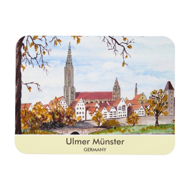 Ulm Minster Tyskland målning av Farida Greenfield Magnet (Horisontell)