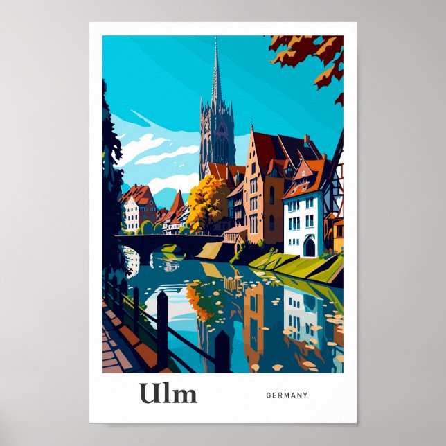 Ulm Tyskland Travel Vintage Illustration Poster (Framsidan)