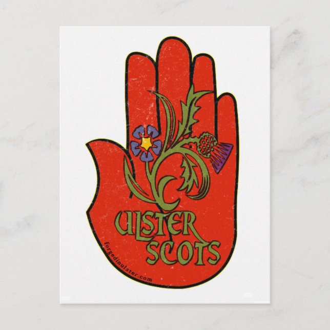 Ulster-Scots röda handdesign. Vykort (Framsida)