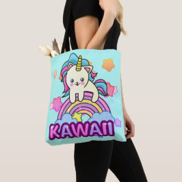 Ultimate Cute Unicorn Kawaii Cat on Rainbow Tygkasse