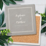 Ultimate Grått Bröllop Bride & Groom Elegant Enkel Stenunderlägg<br><div class="desc">De nya lykarna är säkra för kärlek att denna enkla, minimalistiska och chic sten bröllop underlägg har en modern utformning med en dubbla som ramar gräns i skarp vit på trendigets grått-bakgrund. Denna moderna enkla design ger tidlös, klassisk sofistikering. Anpassa namn med par och händelsemedatum i elegantens vita bokstäver och...</div>