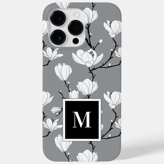 Ultimate Grått Monogrammed Magnolia Flower Fodral- (Baksida)