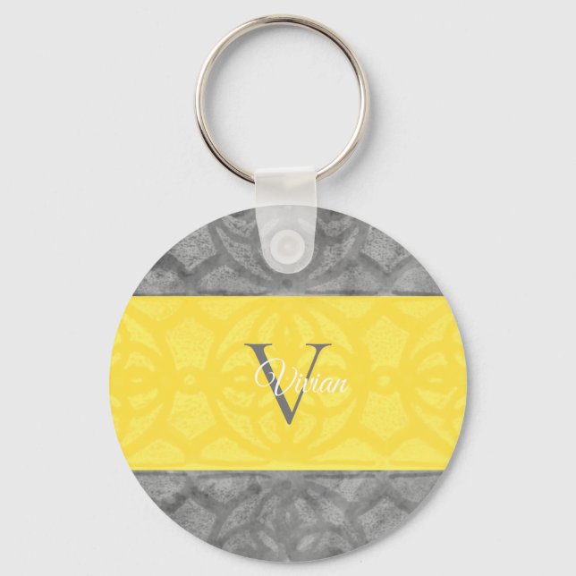 Ultimate Grått och lysande Gult Monogram Nyckelring (Framsida)