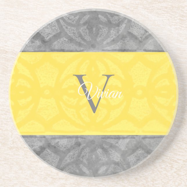 Ultimate Grått och lysande Gult Monogram Thr Underlägg (Framsidan)