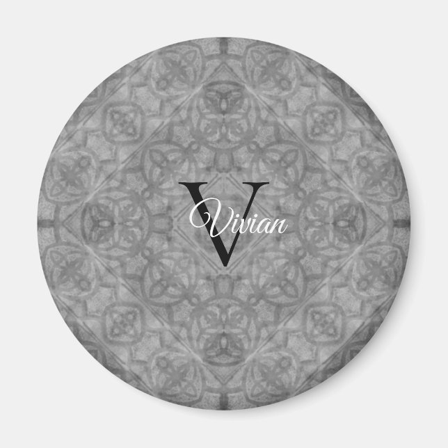 Ultimate Grått Watercolor Monogram Namn Magnet (Framsidan)