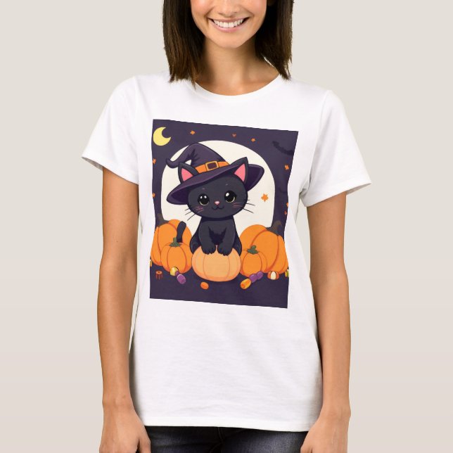 Ultimate Magical Witch Cat Halloween T-Shirt (Framsida)