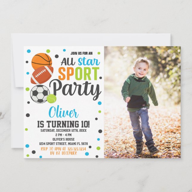 Ultimate Sports Party Birthday-inbjudan Inbjudningar (Framsida)