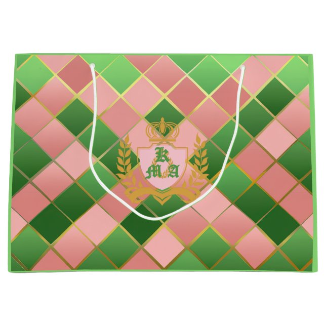 Ultra Chic Snobbigt Rosa Grönt Argyle Monogramm Va (Framsidan)