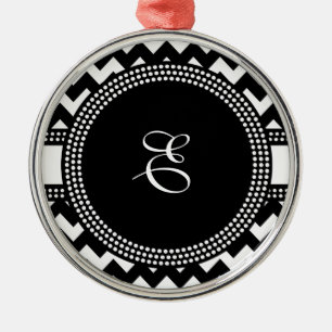Ultra chic svartvit sicksacksparreMonogram Julgransprydnad Metall