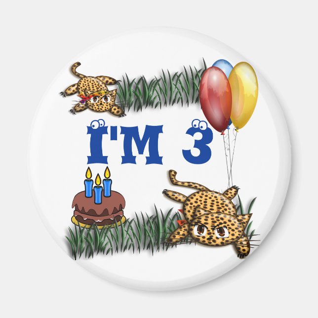 Ultra Cute 3-åriga leopard Safari Birthday Magnet (Framsidan)
